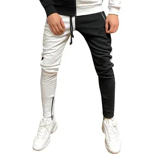 Calça de pista listrada masculina, calça com dois tons de corrida slim fit com zíper, cordão multi cores, para homens