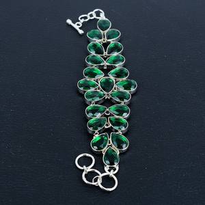 Bracelet émeraude plaqué en argent sterling 925 fait à la main réglable bijoux de mode pour femmes cadeau mignon bijoux en laiton avec pierres précieuses - Product Image 6