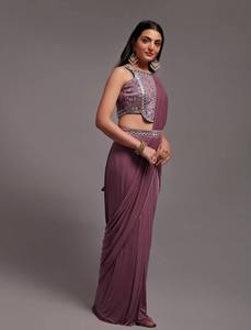 Sari de Fiesta de Diseñador 2024 para Adultos, Excelente Calidad, Bordado, Estilo Pakistaní, Seda Georgette India, Colores Impresionantes - Product Image 3