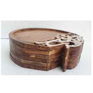 Nouvelle assiette en bois d'acacia avec incrustation de nacre, plat de service écologique, forme ovale, finition polie, cadeau d'affaires - Art indien - Product Image 4