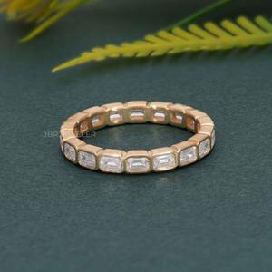 Trendy IGI Certified VVS <b>Emerald</b> Lab Grown Diamond 14k Solid Gold Bezel <b>Set</b> Wedding Band Ring Fine Fashion Luxury Women <b>Jewelry</b> - Product Image 4