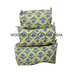 Sac de maquillage de voyage tendance écologique en tissu de coton avec fermeture éclair à pompon bohème imperméable avec logo personnalisé - Product Image 1