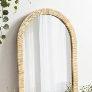 Miroir mural en osier arqué en bois, produit fait à la main, haut de gamme, style bohème, le best-seller le plus populaire. - Product Image 1