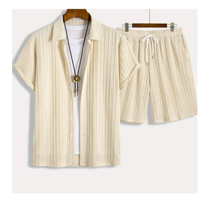 Ensemble décontracté deux pièces pour homme : chemise à revers à manches courtes et pantalon long en polaire respirant – Collection été - Product Image 6