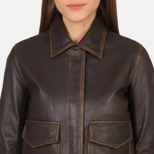 La silhouette structurée avec un confort intérieur doux crée cette veste en cuir véritable pour femmes pour la mode quotidienne de la ville - Product Image 5