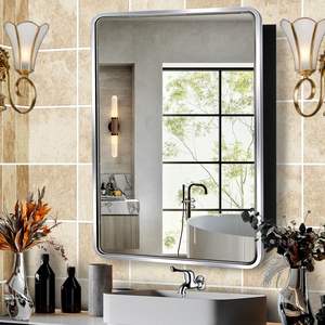 Armoire à pharmacie spacieuse en aluminium avec miroir rectangulaire pour salles de bains à domicile et toilettes modernes des suites d'hôtel - Product Image 1