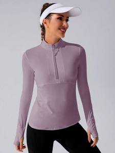 Lavender Women Half Zip Workout <b>Top</b> <b>Long</b> <b>Sleeve</b> Yoga Pullover Quick Dry Stretch Sportswear Running Training Fitness Clothing - Product Image 5