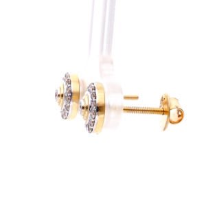 Pendientes de Botón de Halo con Diseño de Ojo de Buey en Dos Tonos de Oro y Plata de Ley para Mujer - Product Image 4