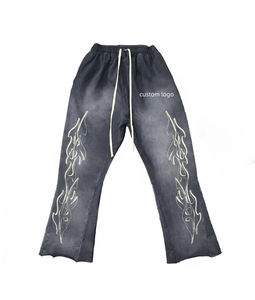 Pantalones de hombre lavados nuevo logotipo personalizado acampanados estilo hombres pantalones Vintage hombres casuales acampanados cordón Splash pantalones 100% algodón - Product Image 1