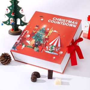 Boîte de calendrier de l'avent de chocolat chaud personnalisable emballage de cadeau de Noël en carton avec conception gaufrée impression mate de stratification - Product Image 1