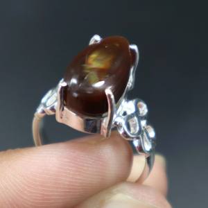 Anillo de Plata de Ley 925 con Cabujón de Ágata de Fuego Mexicana Natural para Bodas y Aniversarios - Product Image 4