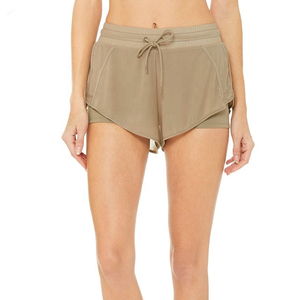 Women's Custom <b>Elastic</b> Waist Sport Shorts 100% Cotton Breathable Medium Wash <b>Lace</b> for Summer Running Fitness & Yoga Plain Design - Product Image 1