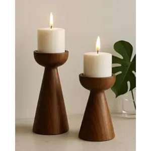 Porte-bougie en bois d'acacia de qualité supérieure avec finition lisse pour un style minimaliste et une décoration de salon, provenance Inde - Product Image 2