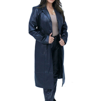 Nouveau manteau trench en cuir d'agneau noir pour femmes, sur mesure, en gros, longueur extra-longue, col en V et dos fendu, pour femmes