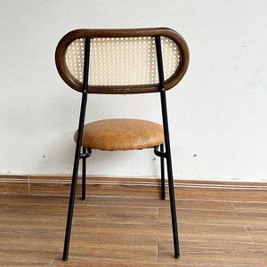 Farmhouse Style Rattan <b>Dining</b> <b>Chair</b> with Mesh Backrest and Faux Leather Upholstery GCF135 with Iron Legs - Product Image 6