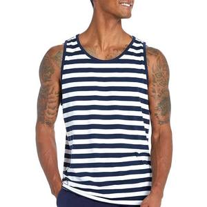 100% coton débardeurs pour hommes en gros Logo personnalisé imprimé rayé vêtements pour hommes grande taille séchage rapide sans manches débardeurs - Product Image 2