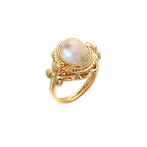 Belle bague en argent Sterling 925 personnalisé plaqué or mariage/bijoux de fête avec pierre de lune arc-en-ciel pour les femmes - Product Image 1