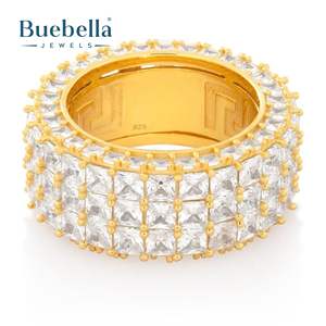 Hip Hop Jewelry 18k Gold Coating 925 Sterling <b>Silver</b> Paved VVS Moissanite Iced Out Triple-Row Signet <b>Ring</b> For <b>Men</b> - Product Image 3