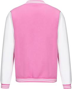 Veste polaire en laine avec logo personnalisé pour femmes, véritable tricot, haut court vierge, respirant, plaine, vestes d'université de baseball Letterman - Product Image 2