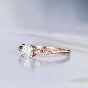 SHIVPATH Bague de fiançailles solitaire coupe élégante 14k or rose massif Marquise Accents pavé réglage Moissanite pour les fêtes de mariage - Product Image 3