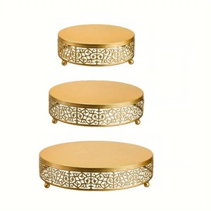Juego de soporte de pastel de Metal dorado de lujo de alta calidad de 3 mesas de postre redondas para soportes de exhibición de magdalenas de fiesta de boda - Product Image 5