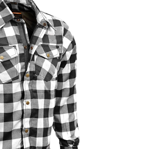 Camisa de franela pesada a cuadros en blanco y negro con camisa de Kevlar para hombre para protección - Product Image 4