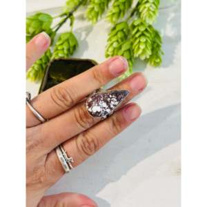 Southwest Boho <b>Statement</b> <b>Ring</b> Wild Horse & Sterling <b>Silver</b> with Natural Stone Oval Cut Pear Shape Size 8.75 Everyday Wear - Product Image 2