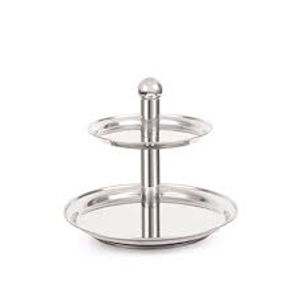 Soporte de pastel de acero inoxidable de Metal de diseño moderno, forma redonda, 2 niveles para decoración de bodas y eventos, disponible al por mayor - Product Image 1