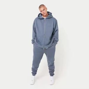 Sudadera con Capucha Oversize Azul para Hombre, 100% Algodón, Estampado Personalizado, Hombros Caídos, Cierre Frontal con Cremallera, Bolsillos Tipo Canguro y Dobladillo Acanalado - Product Image 3