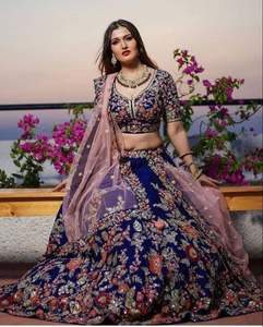 Lentejuelas bordadas para adultos étnicos con estilo Trabajo Cancan & Canvas Patta Lehenga Choli Ropa de seda india y paquistaní de moda - Product Image 5