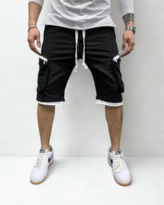 Pantalones cortos Cargo de algodón 100% para hombre, ropa de calle transpirable, pantalones cortos de gimnasio, cierre de cordón, patrón sólido, tejido informal, cintura media delantera - Product Image 3