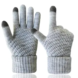 Hot Sales Winter Warm Gloves Customize Color Jacquard Dual Layer Touch Screen Winter Knitted Acrylic Gloves