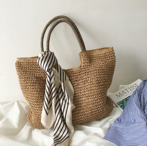Retro Straw Woven <b>Bag</b> Large Capacity Woven Shoulder <b>Bag</b> Holiday Style <b>Beach</b> <b>Bag</b> - Product Image 1