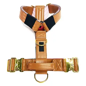 Arnês De Couro De Cão Tático Personalizado Novo Leve Pet Arnês Com Fivela De Metal Dourado De Luxo Para Cães De Treinamento - Product Image 1