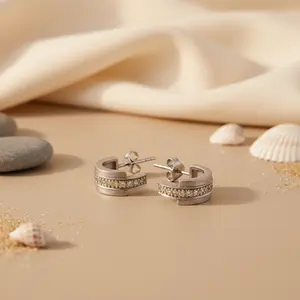 Pendientes de Aro de Plata con Circonita Cúbica para Mujer, Estilo Cristal - Product Image 2