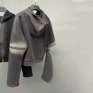 Sweat-shirts pour hommes en molleton français 100% coton, surdimensionnés, délavés à l'acide, style vintage personnalisé, nouveau style, sweat-shirt à fermeture éclair - Product Image 3