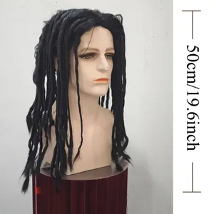Perruque longue en dreadlocks pour hommes, synthétique, noire, avec <span class=keywords><strong>bonnet</strong></span> en maille élastique transparente, densité 250%, dreadlocks droites, tressage au crochet, mi-longue - Product Image 5