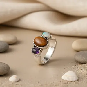 925 Silver Gemstone <b>Ring</b> <b>for</b> <b>Women</b> Turquoise and Garnet <b>Set</b> in Rhodium Plated Fine Jewelry Men's Plain <b>Ring</b> Gift Option - Product Image 1