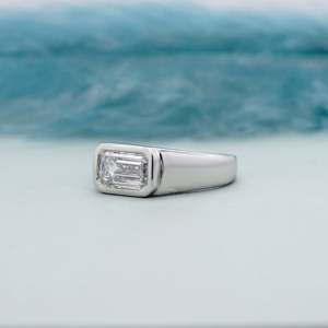 East West Emerald Cut Diamond <b>Ring</b> for <b>Men</b> Bezel <b>Set</b> Engagement <b>Ring</b> - Product Image 5