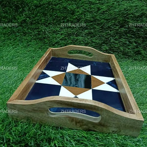 2025 Premium Quality <b>Round</b> Wood Bone Inlay Serving <b>Tray</b> with Floral Design for Ramadan & Diwali Home Hotel Restaurant Use - Product Image 1