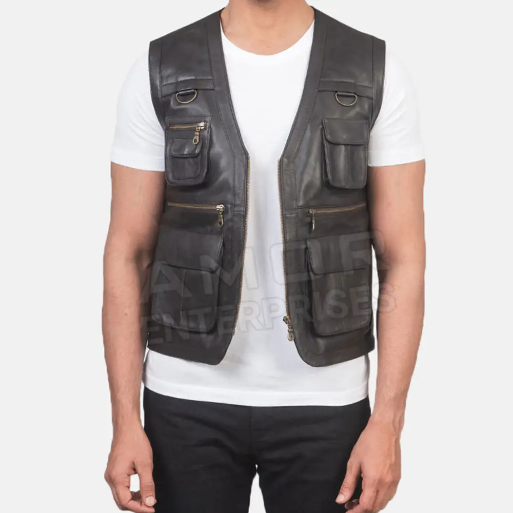 Nouveau gilet en cuir d'extérieur pour hommes, col en V, fabriqué en cuir de meilleure qualité, gilet en cuir de bonne qualité pour hommes