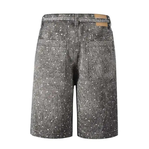 Short baggy personnalisé en denim pour hommes Short en jean de haute qualité avec strass lourds en détresse Streetwear d'été motif solide - Product Image 2