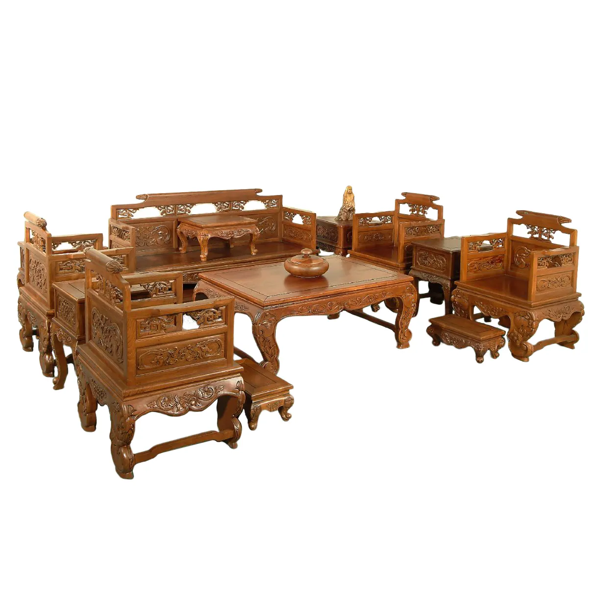 Zen Inspirado madeira maciça teca Luohan Sofá Set Móveis Arhat Cama em design clássico chinês com 16 peças para sala