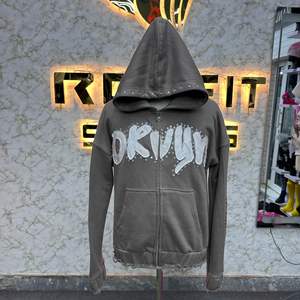 Custom Applique Embroidery Distressed Hoodie <b>Rhinestone</b> Zip up <b>Jacket</b> Acid Wash Vintage Washed Men Fleece Streetwear Hoodie - Product Image 1