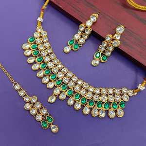 Fabricante indio joyería al por mayor gargantilla nupcial cristal Kundan boda collar pendiente con Maangtikka joyería para mujer - Product Image 2