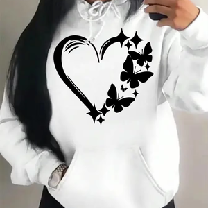 Drop Shoulder Combinación de amor y patrón de mariposa Hoody Mujeres Hip Hop Street Hoodies Ropa Vintage Multicolor Hoodie - Product Image 1