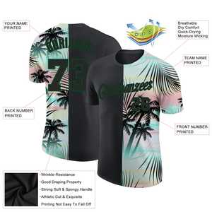 Fabriqué en usine sur mesure unisexe Hawaii plage arbre imprimé manches courtes t-shirt séchage rapide Poly coton O cou demi manches chemise d'été - Product Image 2