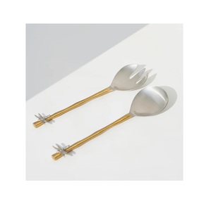 Juego de cubiertos de Metal chapado en oro, cuchara y tenedor para ensalada, nuevo aspecto - Product Image 1