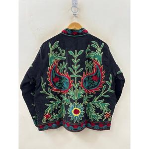 Blusa con Cuello Mandarín Bordada a Mano con Flores, de Algodón Negro Tejido, Manga Larga, para Otoño - Product Image 4