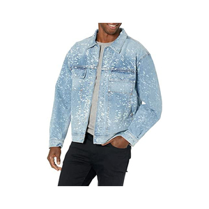 Hot Selling Custom Casual <b>Ripped</b> <b>Jeans</b> Denim Jacket for <b>Men</b> Turn-Down Collar Washed Technique for Winter OEM Service - Product Image 6